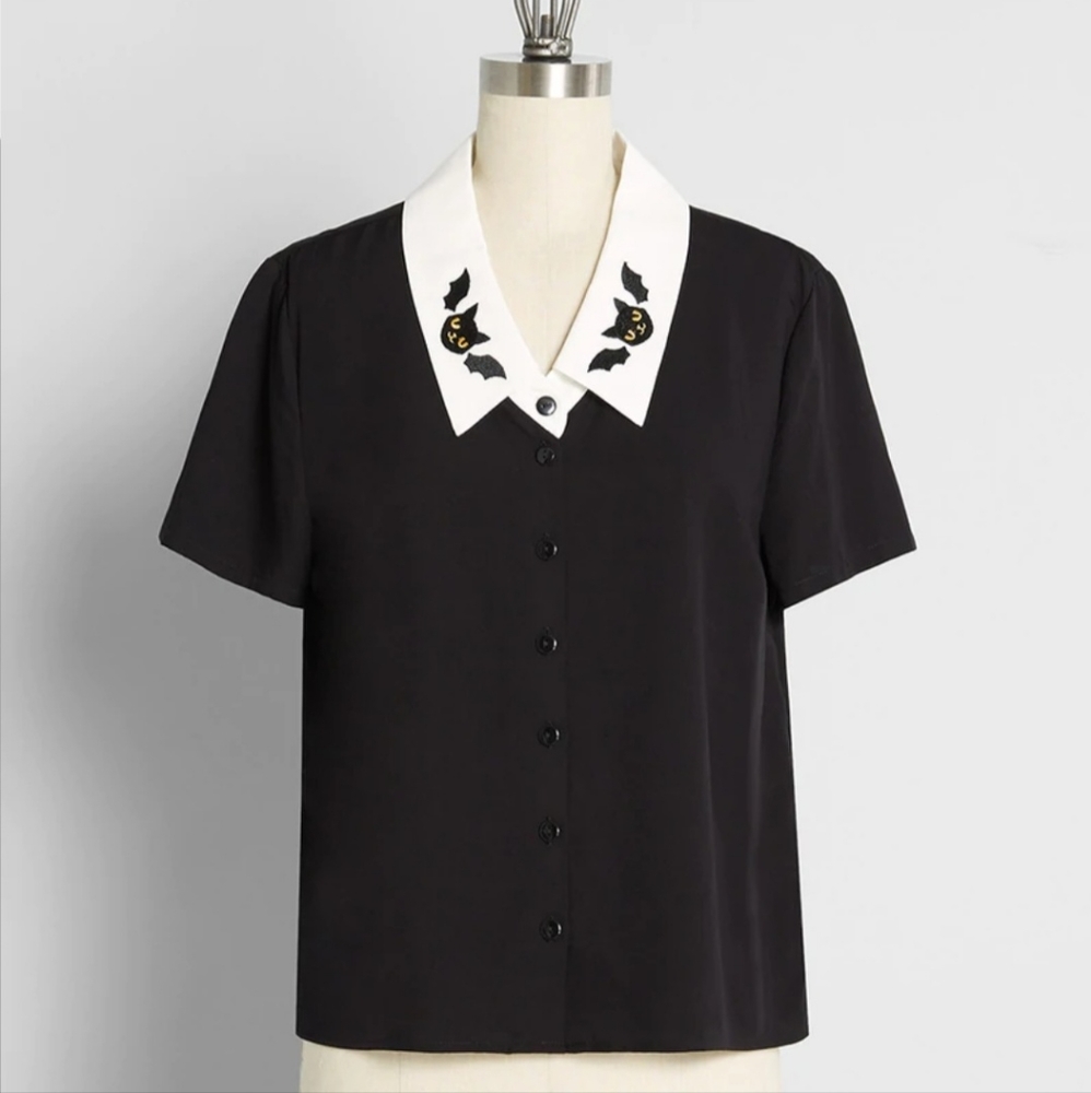 Modcloth Black Crop Top with White Collar